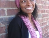 SALE - HALF Off  - Was 30,  Now 15 - Crochet Hat & Scarf Set - Pink and White - LIZ