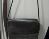 1 DOllAR SAlE Vintage Brown Leather Relic Shoulder Bag Purse w Tweed Back Now Only 1 USD