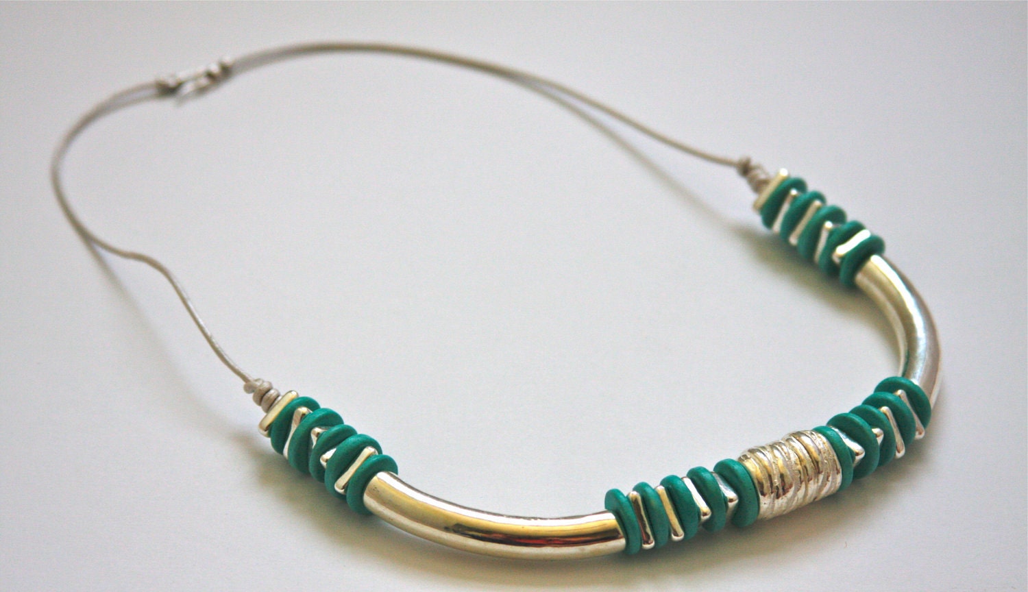 Pearl leather necklace with sterling Mykonos  beads and turquoise beads with a sterling silver clasp