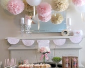 7 Pom Poms - Romantic Blush Paper Pom-Poms - More Colors Available - Wedding - Birthday - Nursery - Shower - PrettywithSprinkles