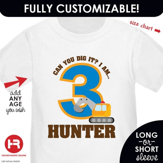 Construction Birthday Shirt or Bodysuit -- Personalized with child's age and name