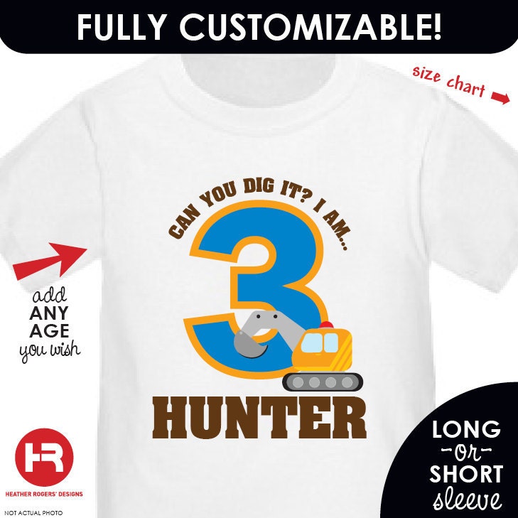 Construction Birthday Shirt or Bodysuit -- Personalized with child's age and name