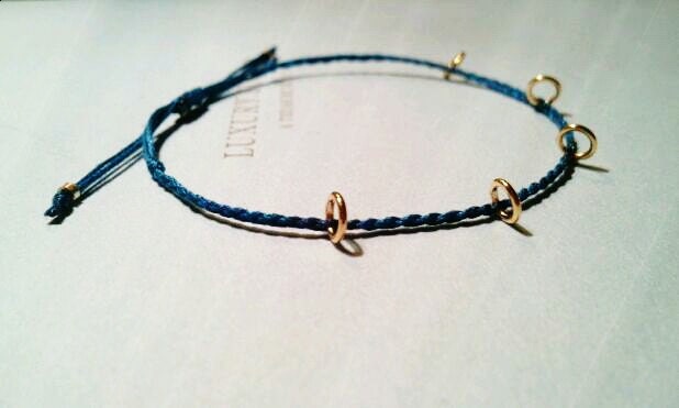 chloe. modern layering friendship bracelet tiny gold filled rings on adjustable cotton