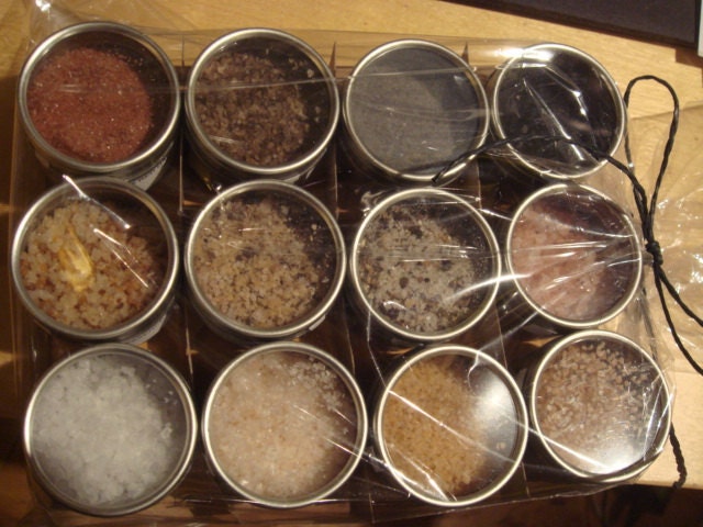 Set of 12 Individual 1oz Food Safe Tins of Gourmet Culinary Salts & Exotic Peppercorn Blends