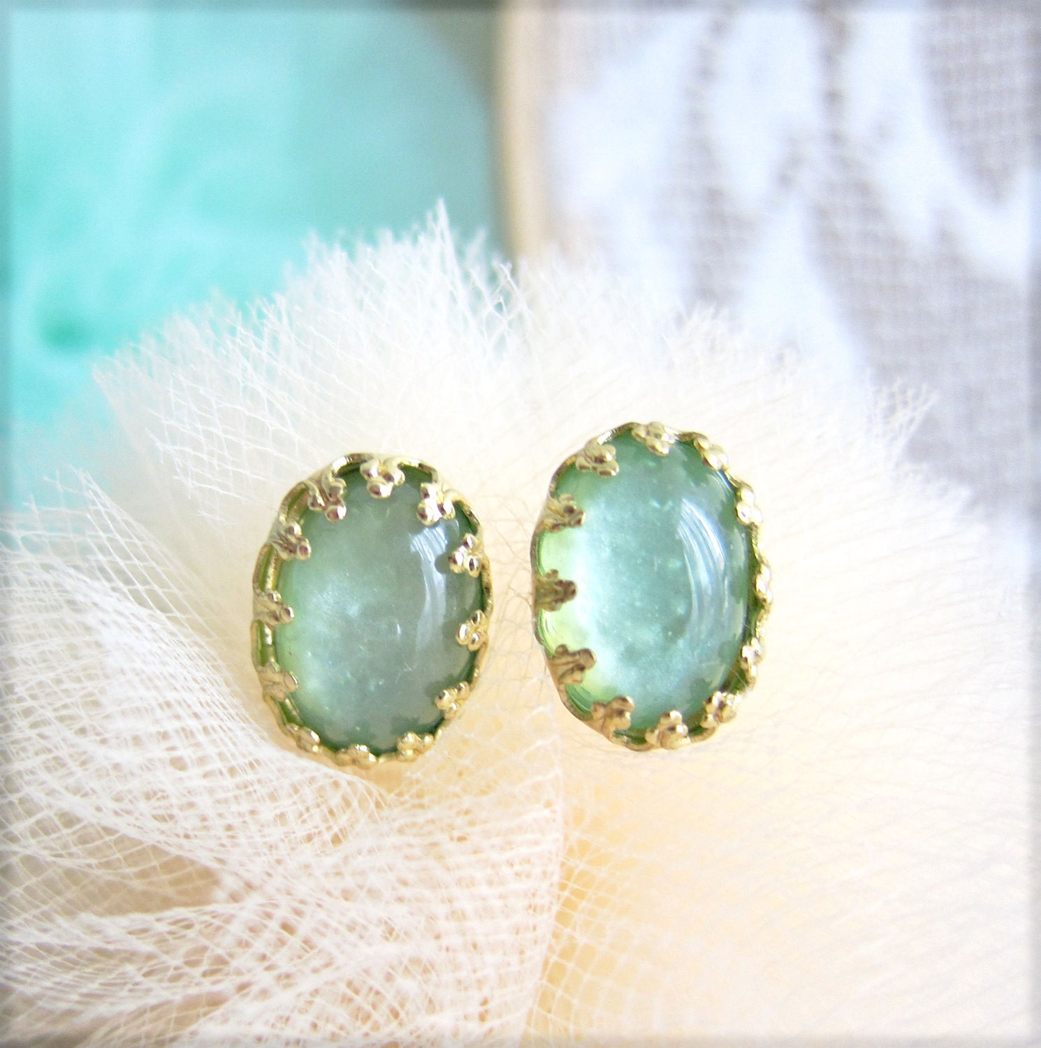 Mint Green Bridesmaid Earrings Mint Bridesmaid Earrings Gold Mint Green Studs Sea Foam Green Earrings Pistachio Sage Green Bridal Earrings