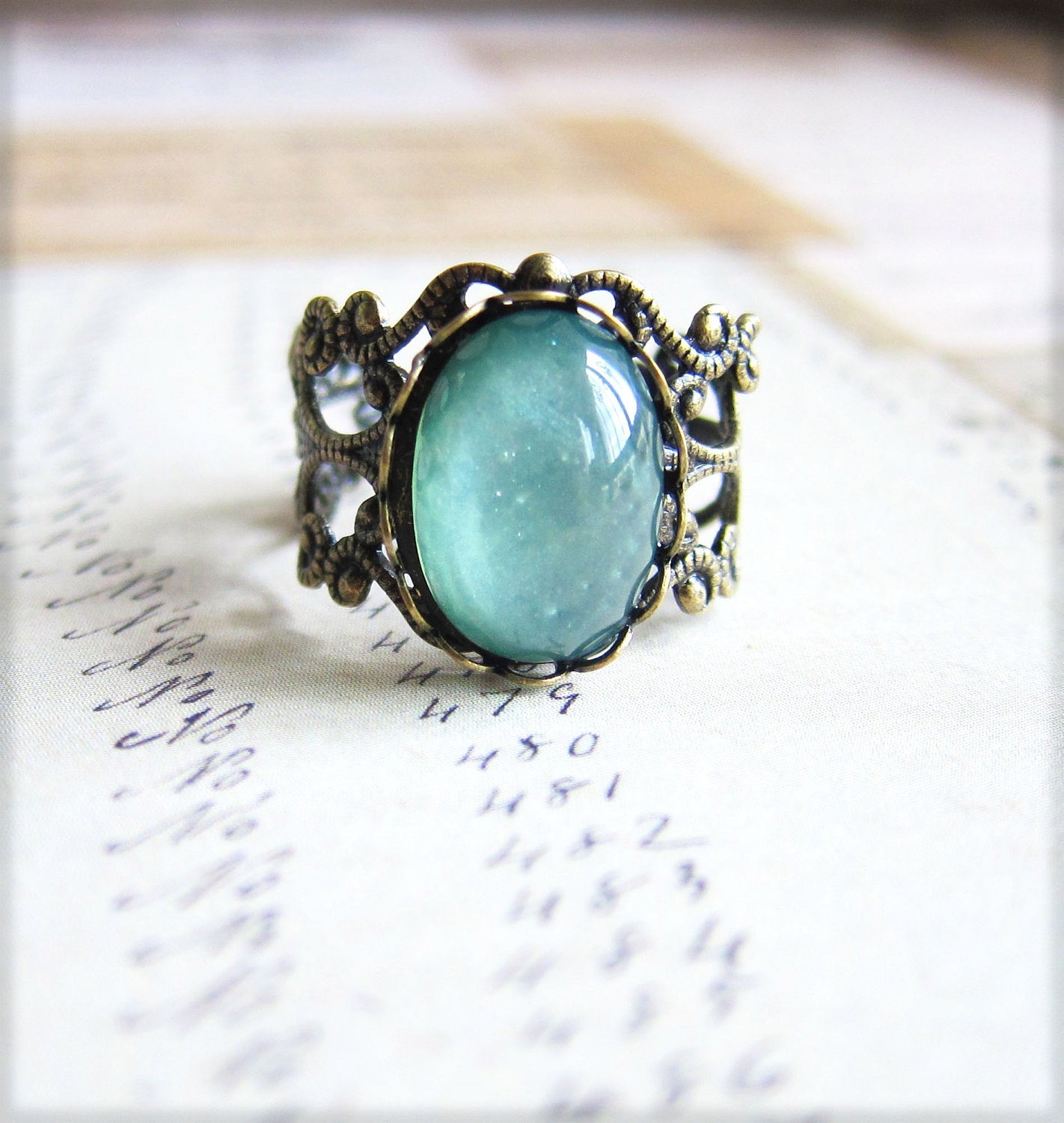 Turquoise Ring Aqua Ring Blue Mint Green Ring Vintage Style Victorian Style Fairy Tale Winter Nutcracker Under the Sea Mermaid Jewel Ring