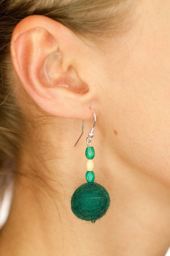 Green felt beaded earrings