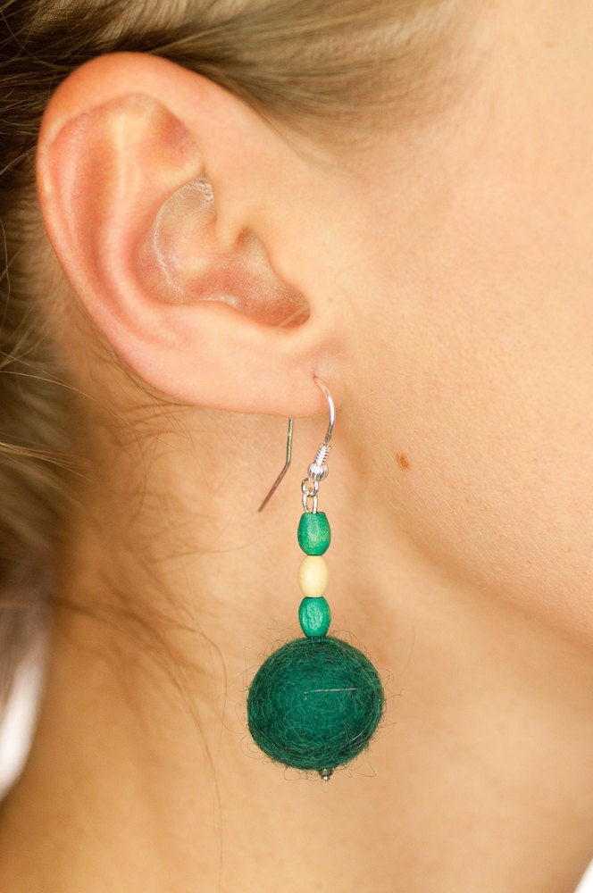 Green felt beaded earrings