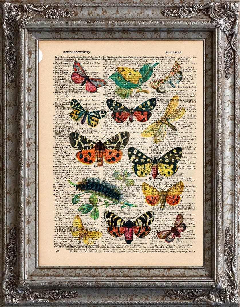 European Butterflies 2 on Vintage Upcycled Dictionary Page