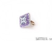 Square ring with Mediterranean tile in white, purple and blue tones