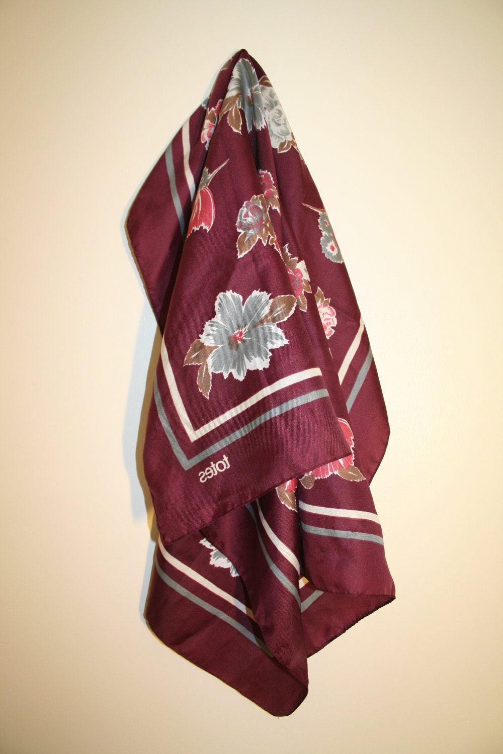 1980's Totes Floral Maroon Rain Scarf