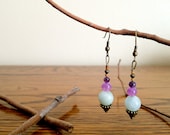 Delicate Handcrafted Dangle Earrings - Amazonite, Glass, Brass, & Wood - Purple Mint - NataDulce