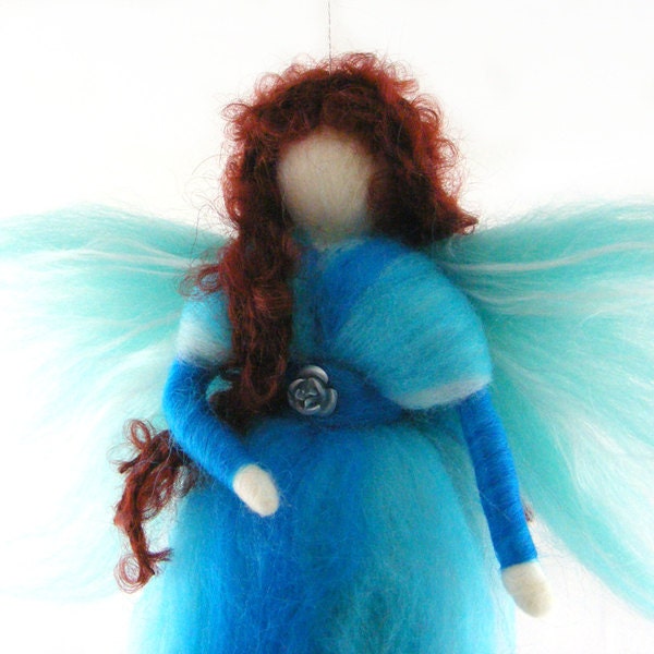 Needle Felted Fairy Waldorf Blue Fairy Ornament Fairytale Decoration Soft Sculpture Merino Wool Art Doll