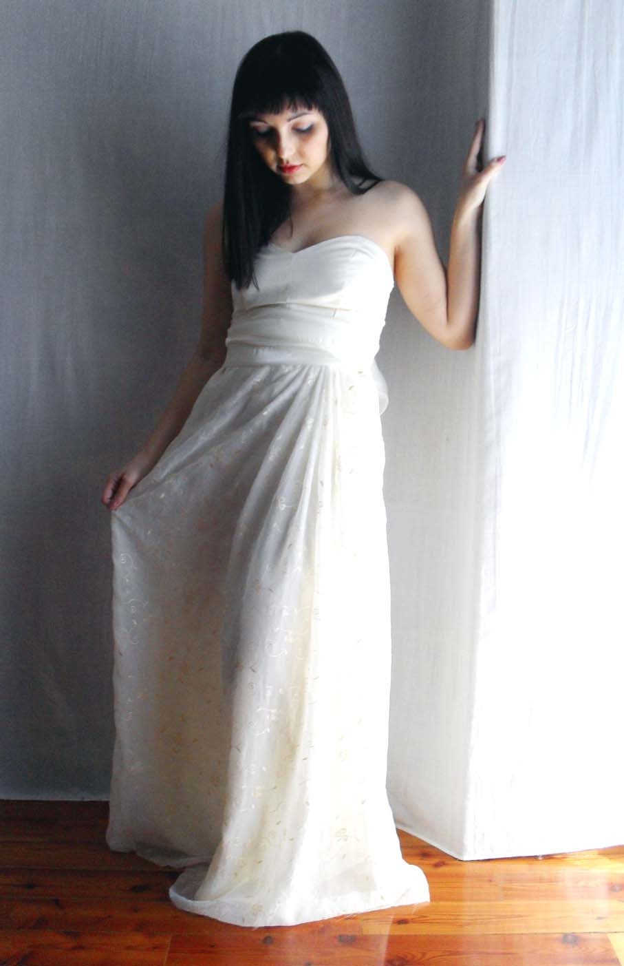 Organza wedding gown cream colored - hippie wedding dress fairy wedding dress bohemian wedding dress lace wedding dress