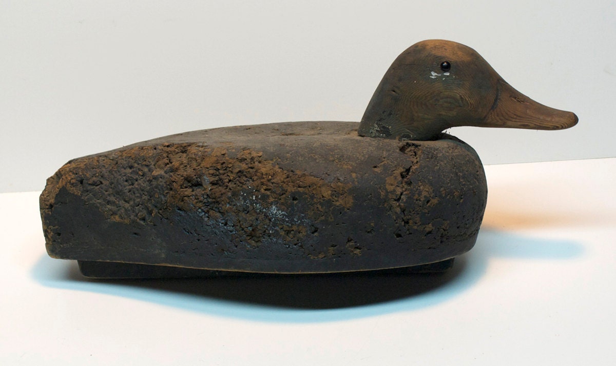 Vintage Mallard duck decoy, wood with cork body, Price REDUCED