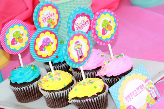 BUBBLE GUM Cupcake Topper - Candyland - Lalaloopsy Party - Candy Land - Girls Sweet Shoppe - Lollipop - Girl Birthday - INSTANT Download Il_570xn