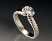 Moissanite Round Modified Tension Solitaire Engagement Ring in Silver/Palladium - Alternative Engagement Ring