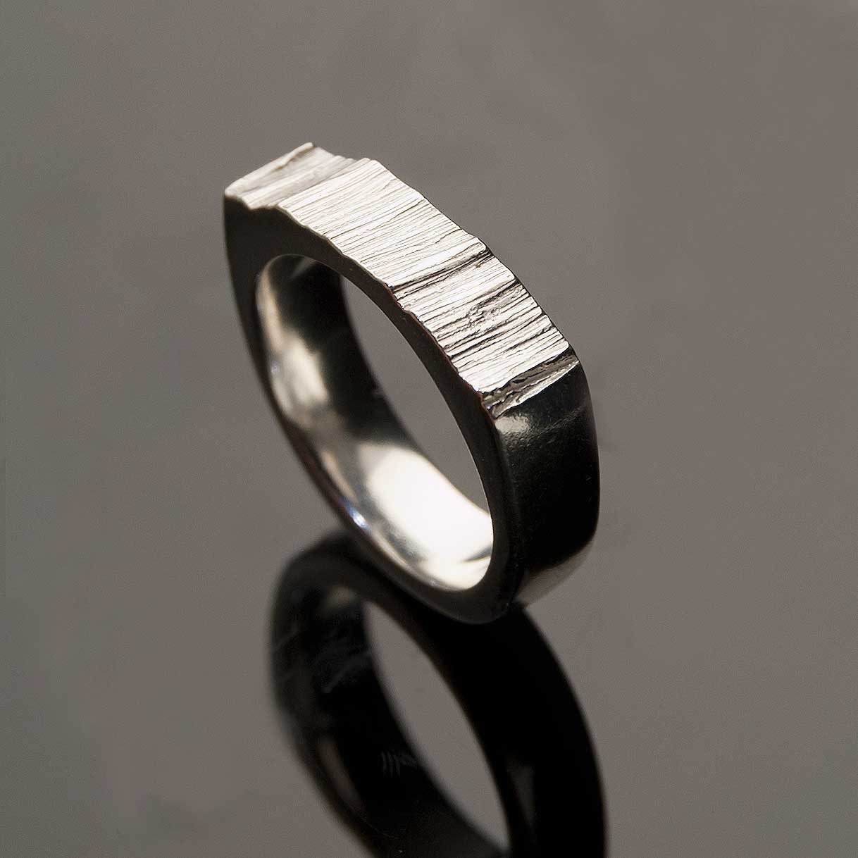 Wide Saw Cut Men's Wedding Ring, Textured Modern Wedding Band in Sterling Silver, Silver/palladium, Palladium or White Gold