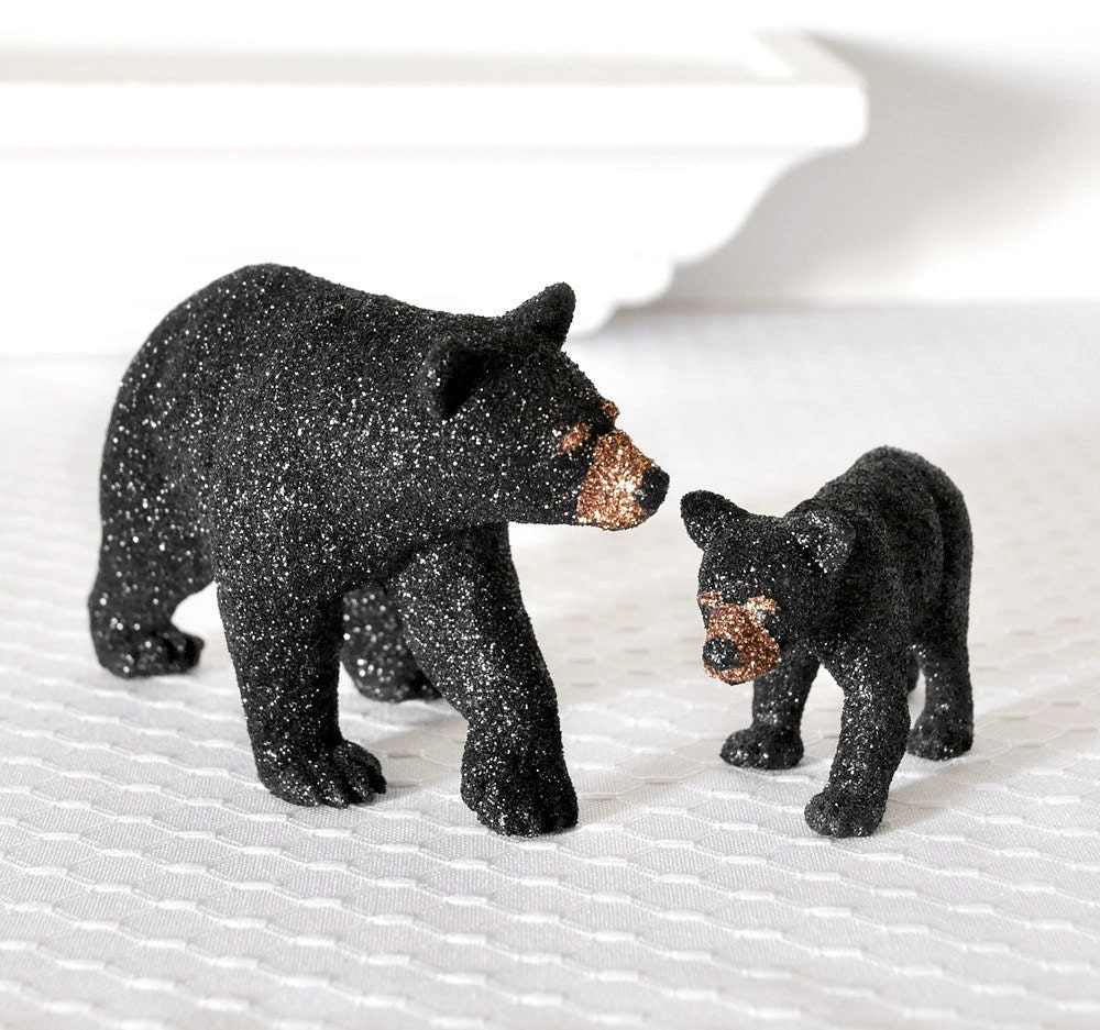 Black Bears Mom and Baby Cub Animal Table Decoration for Woodland Weddings, Bridal Showers, Cabin Home Decor or Birthday Party Centerpiece
