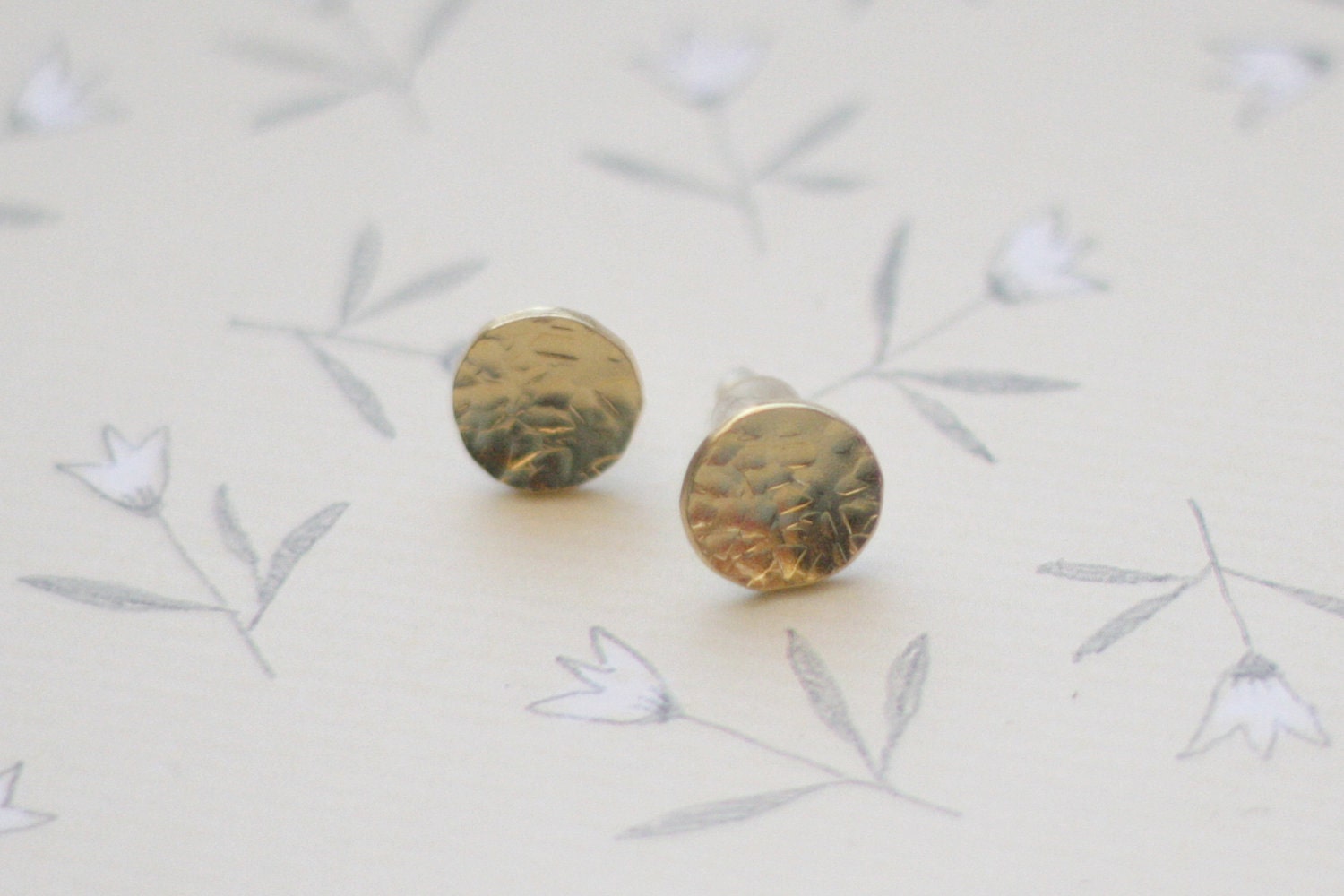 Small Gold Round Post Earrings, Hammered Tiny Circle Studs- Handmade- Ready to Ship