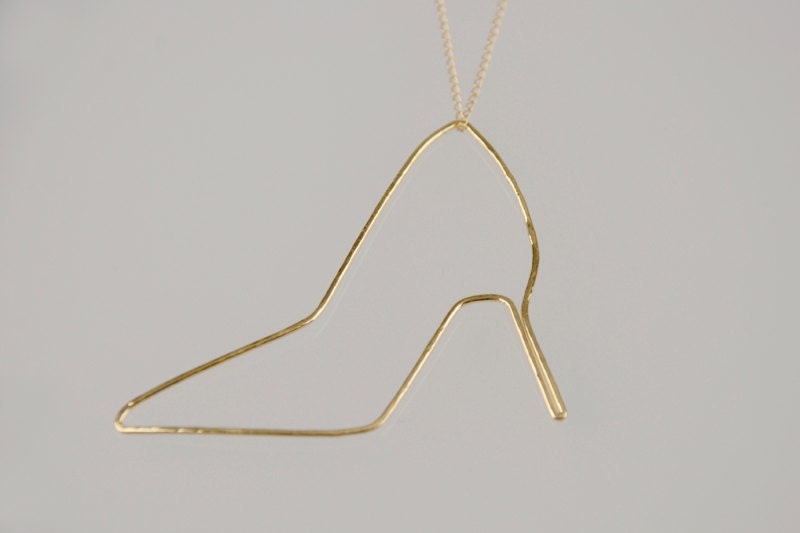 SALE- High Heel Shoe Gold Necklace, Shoe silhouette- Handmade- Free Shipping- Ready to Ship