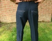 Hey Hipster Nerds. Vintage 70s Rockabilly Navy Blue Pants. Mens Maverick Polyester. Country Western Pockets. Slacks Grunge 90s. size 32/30