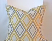 16 inch throw pillow cover, Diamonds yellow, brown, natural. Geometric, modern print. For indoor use.
