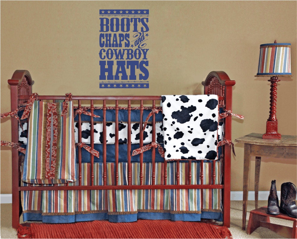 Cowboy Wall Decal - Boots Chaps Cowboy Hats Western Vinyl Wall Decal for Baby Nursery or Boy's Room 35"H x 22"W Wall Art FS109