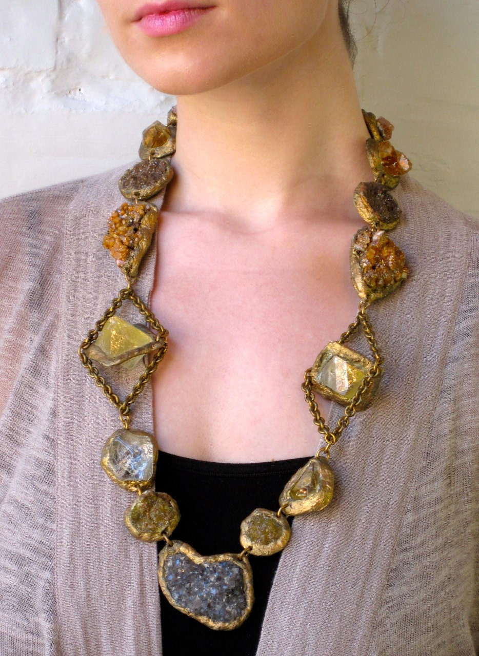 STATEMENT NECKLACE-SemiPrecious Minerals -Wearable Art Necklace-One of a kind jewelry by Pauletta Brooks