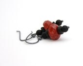 red coral earrings  sponge coral earrings onyx coconut wood  black and red earrings