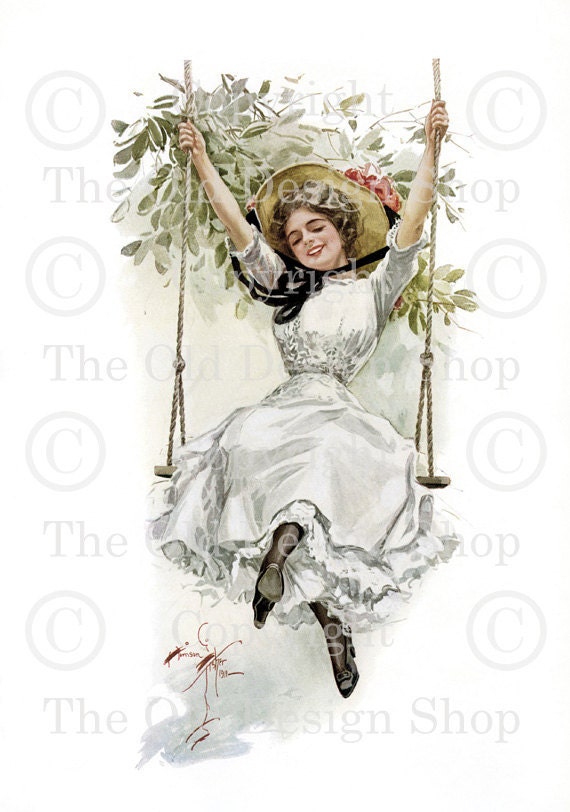 GIRL ON SWING Harrison Fisher Vintage Image for Card Making Altered Art Mixed Media Digital Download