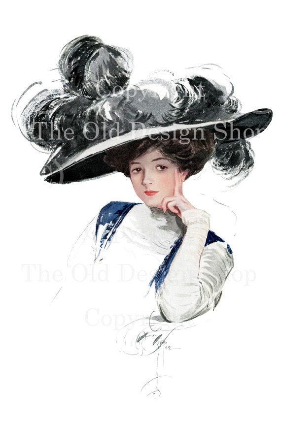 PONDERING Harrison Fisher Victorian Lady Image for Cardmaking Altered Art Mixed Media Digital Download