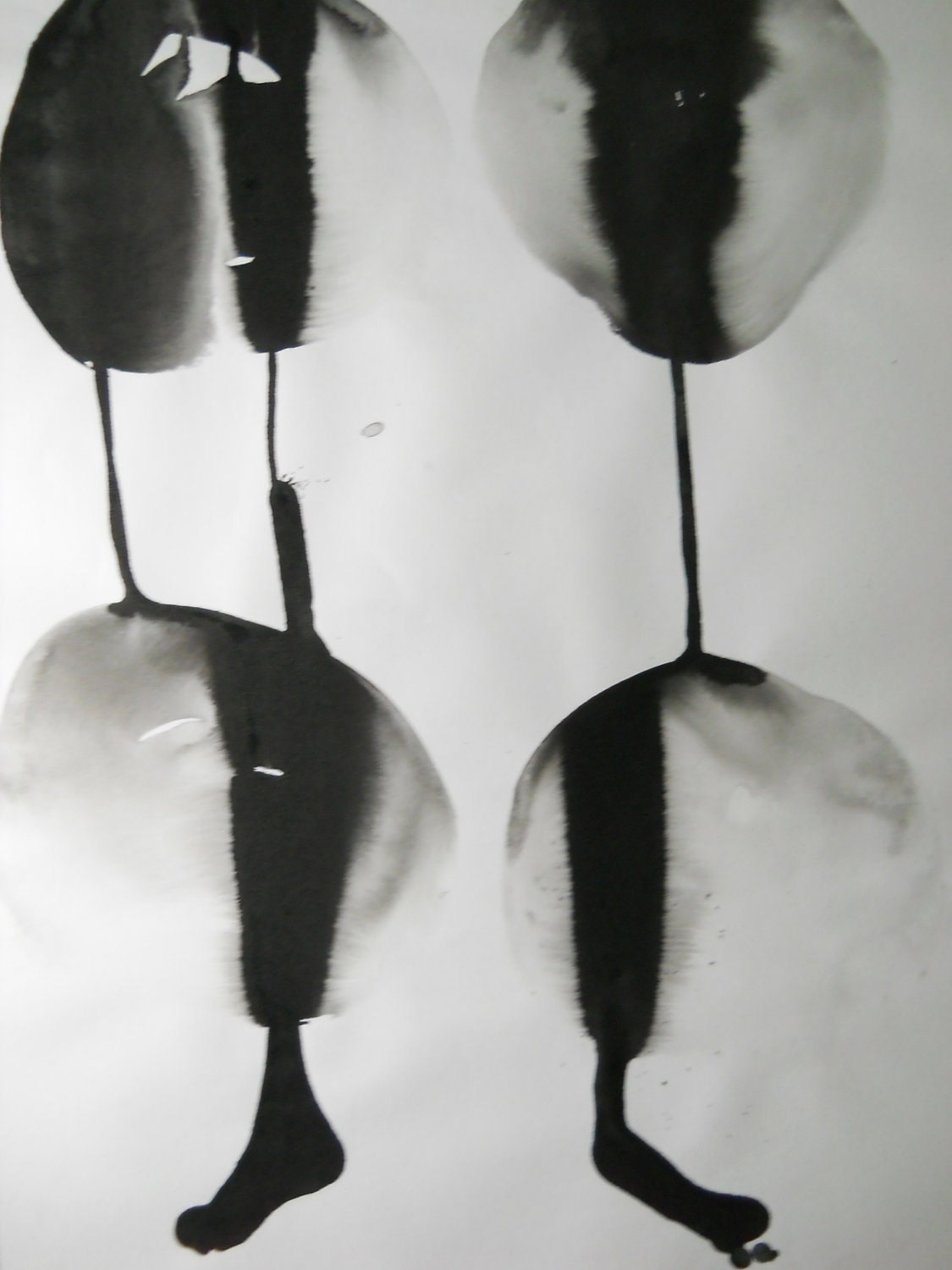 Original Black and White Abstract Ink Wash Painting 15x23 "Extant"