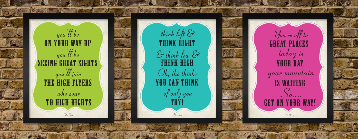 Dr.Seuss Motivational Typography Quote Poster Set - (3) 8x10 Prints - Classroom Artwork - Office Motivation - Perfect Teacher Gift