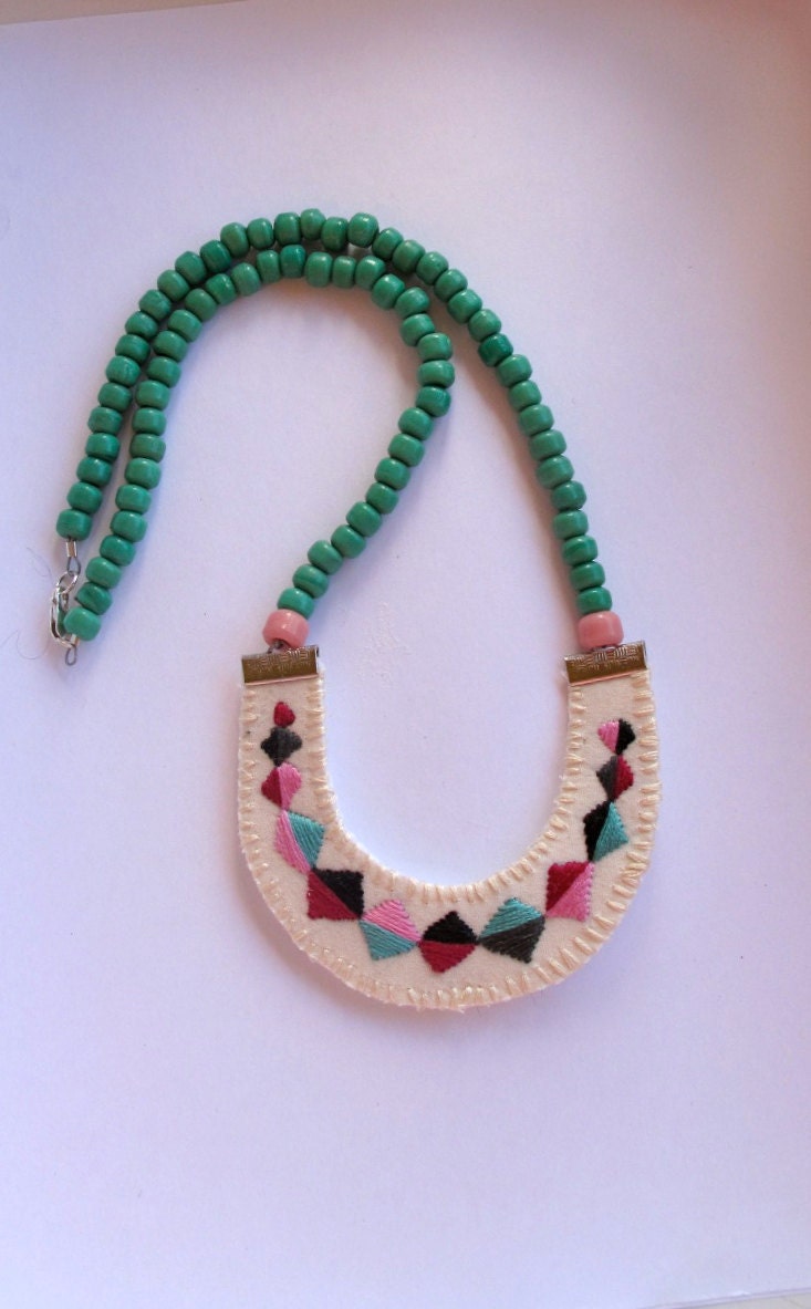 Embroidered geometric beaded necklace for Fall
