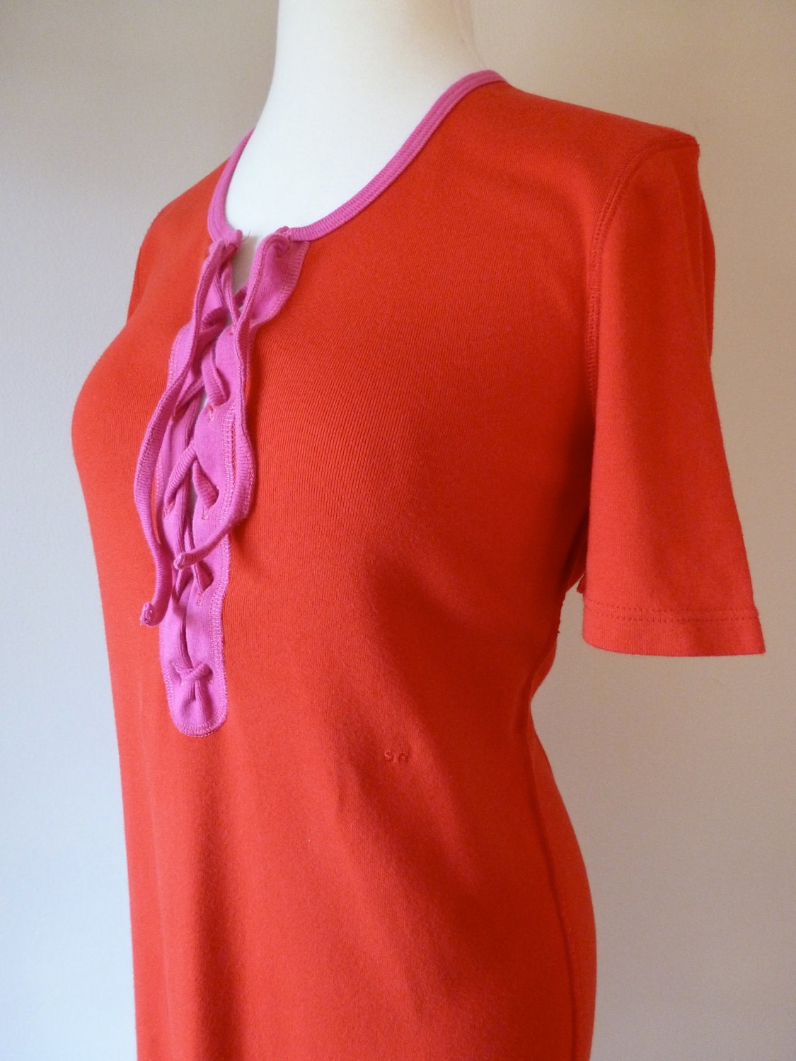 SONIA RYKIEL Maxi Dress Lace Up Red Cotton