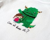 Girl and monster onesie - My pet monster - Can I keep it - embroidered bodysuit made to order