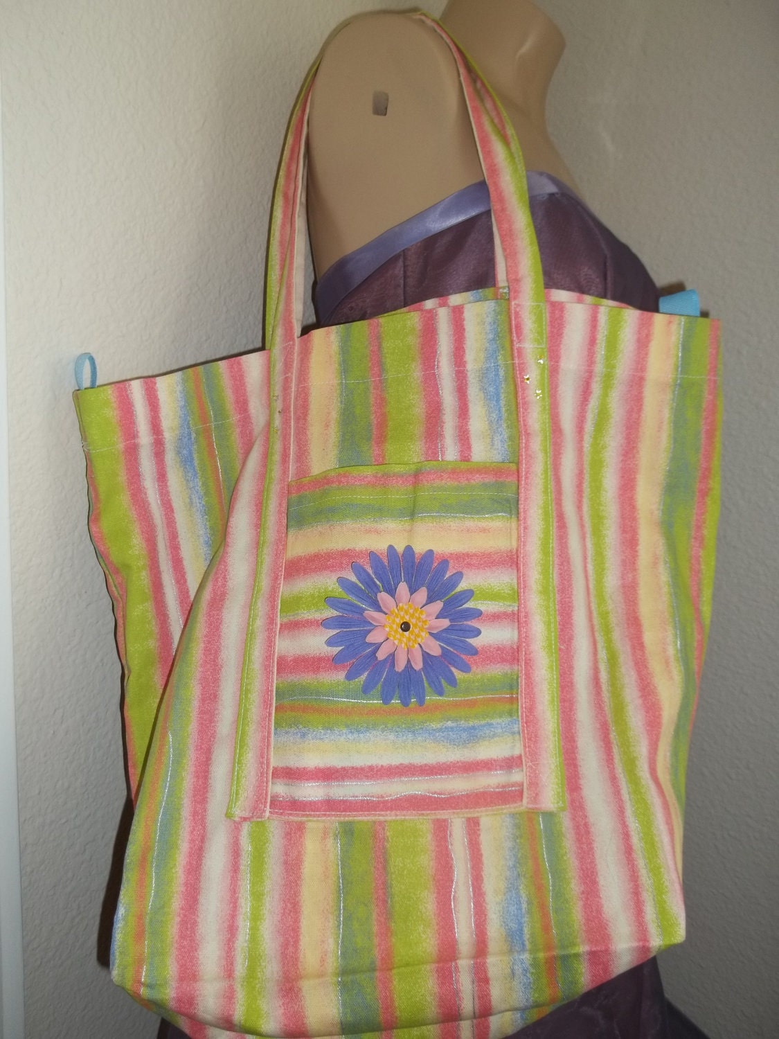 Tote, Tote Bag, Handmade Tote Bag, Summer Tote Bag,  Cotton Rainbow Flower Tote Bag, Bag, Purse, Beach Bag