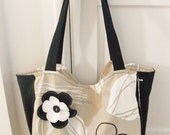 Extra Large Canvas Tote Bag - Beach Bag in White, Beige & Black - LAST ONE