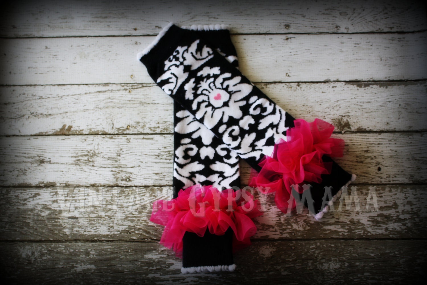 Customizable Black White Hot Pink Damask Leg Warmers Tutu Tights Leggings Ruffled Chiffon Shabby Cottage Chic Easter Birthday Party Leggins