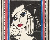 Fine Art Print - J'adore Paris - Pen and Ink Drawing with Watercolor Border