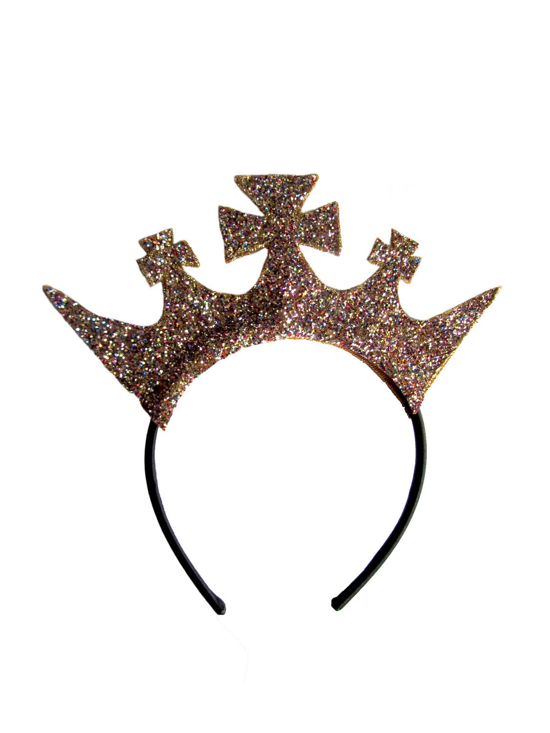 Light Gold and Rainbow Glitter Crown Tiara Headband - Range of Colours