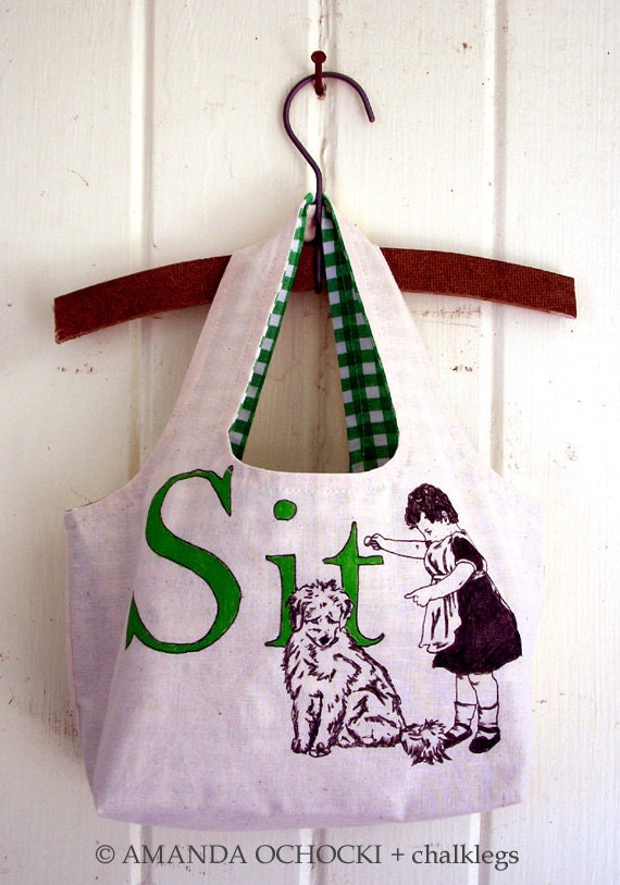 Sit..Good Dog hand drawn little tote