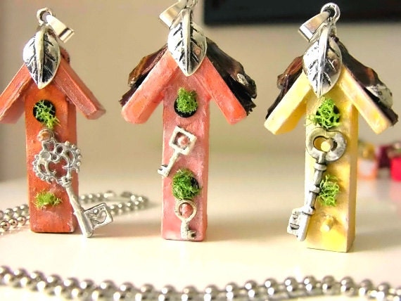 Spring Bird House Necklace Pendant Woodland