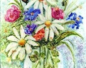 Fresh Flowers,  Floral Bouquet, Vase, Colorful Home Decor - FREE SHIPPING -  Original Watercolor  Painting by ebsq Artist Ricky Martin