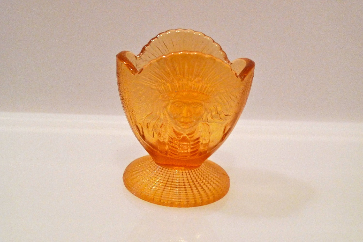 Native American Toothpick Holder Indian Chief Glass Gold Novelty Retro Vintage 50s Kitchen table setting appetizer collectible FREE SHIP