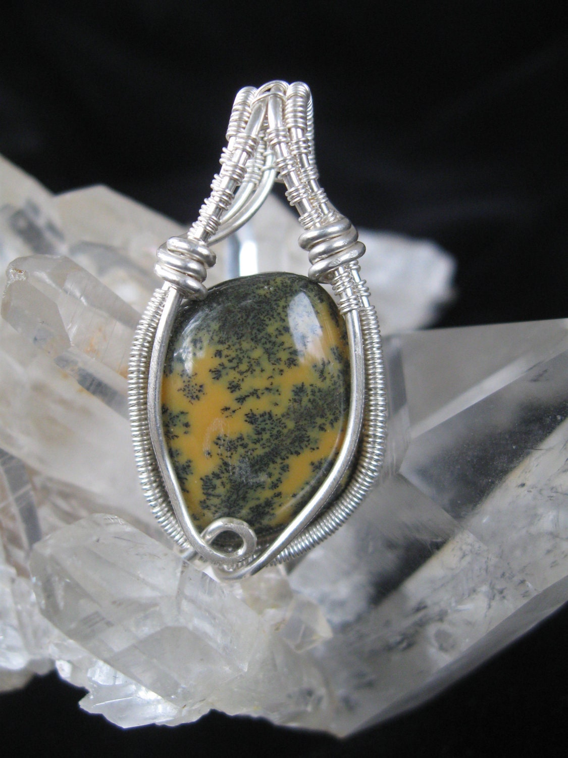 REDUCED Dendritic Opal Wire Wrapped Pendant in Sterling Silver and Fine Silver