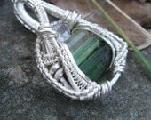 Stacked Wire Wrapped Pendant Tourmalines and a Herkimer Diamond in Sterling and Fine Silvers