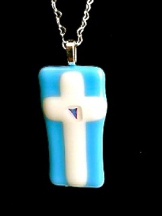 Easter White Cross Angel of  Peace Original Art Fused Glass