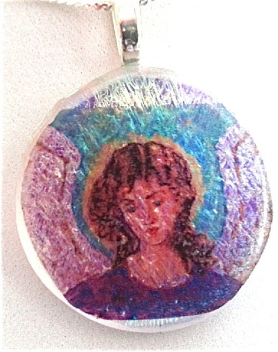 Dichroic Fused Glass Art Amulet  Angel of Peace - Original